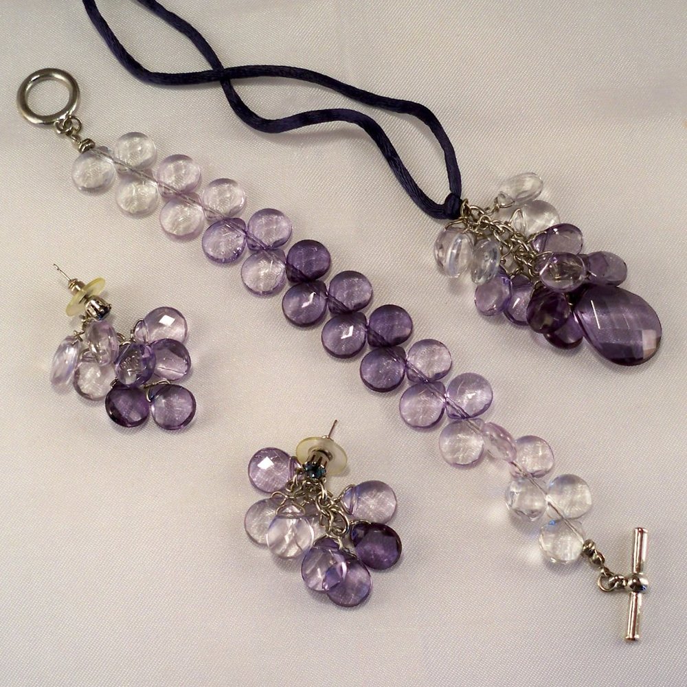 New Purple Synthetic Stone Necklace, Bracelet, Earrings
